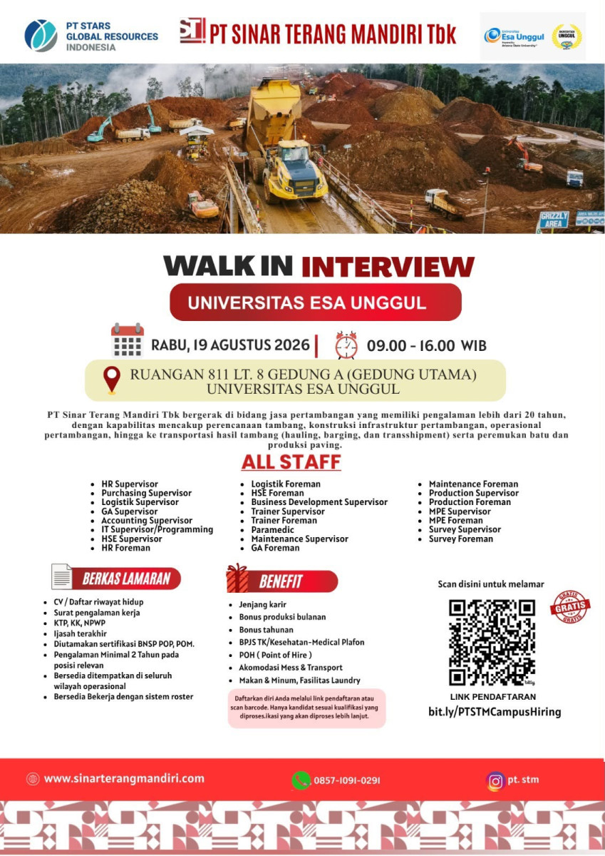 CAMPUS HIRING & WALK IN INTERVIEW (PT Stars Global Resources Indonesia)